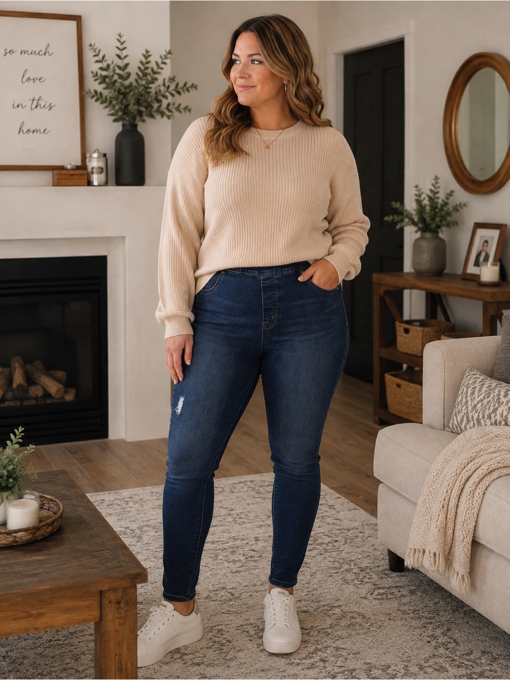 SPANX Pull On Skinny Distressed Denim Jeans Dark Wash High Rise Plus Size 14-16